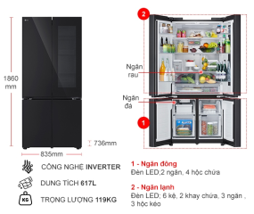 Tủ lạnh LG Inverter 617 lít Multi Door InstaView LFB61BLGAI 2024