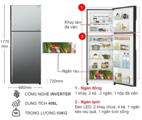 Tủ lạnh Hitachi Inverter 406 lít R-FVX510PGV9 MIR