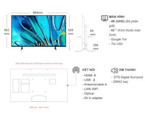 Google Tivi Sony 4K 43 inch K-43S30 2024