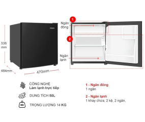 Tủ lạnh Aqua 50 lít AQR-D60FA(BS) 2024 - mini