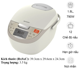 Nồi cơm điện tử Sharp 1.8 lít KS-COM193EV-GL 2023