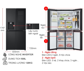 Tủ lạnh LG Inverter 508 lít Multi Door InstaView LFI50BLMAI 2024