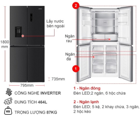 Tủ lạnh Hitachi Inverter 464 lít Multi Door HR4N7520DSWDXVN 2023
