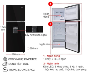 Tủ lạnh Aqua Inverter 358 lít AQR-T410FA(WGB) 2024