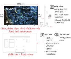Google Tivi OLED Sony 4K 65 inch XR-65A80L 2023